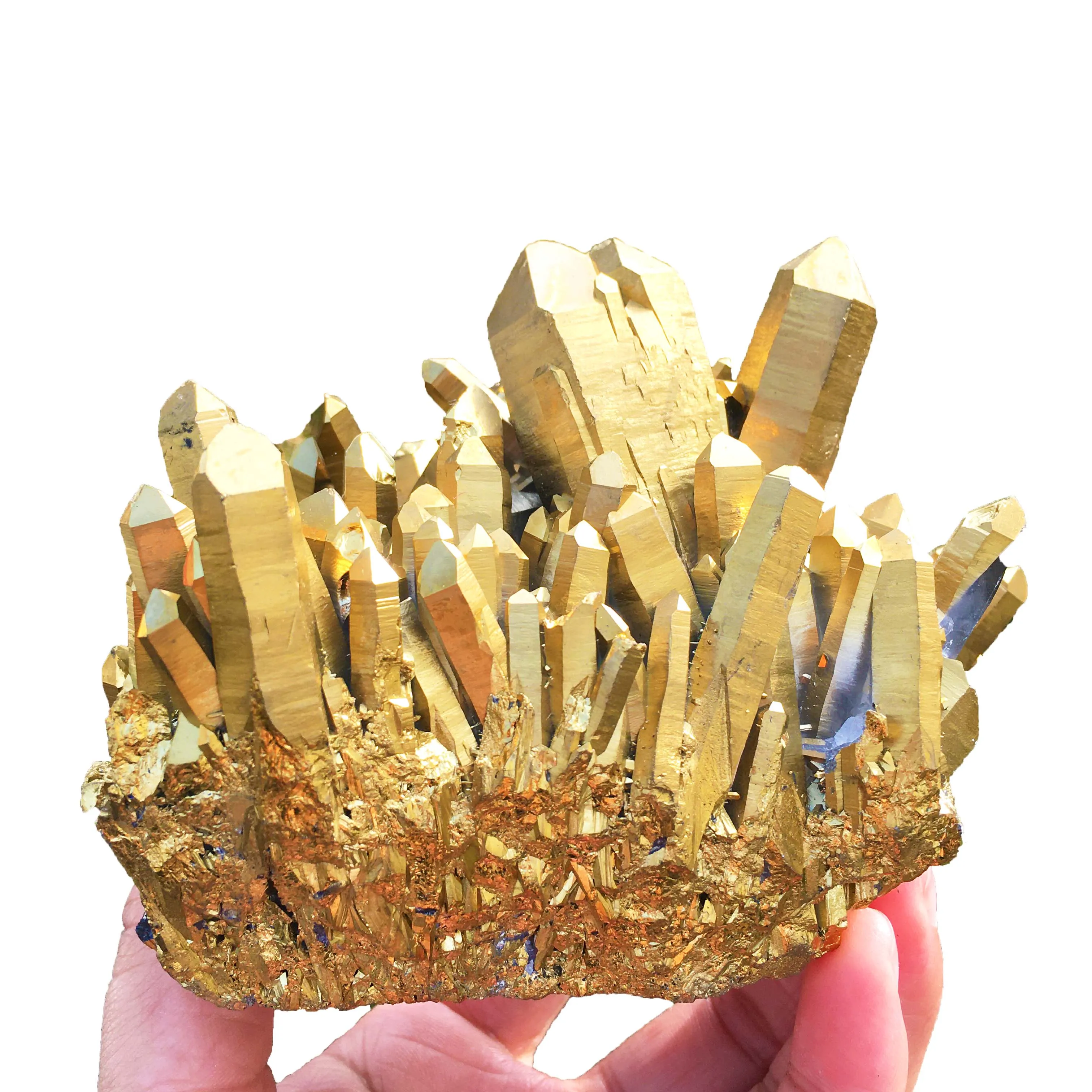 

1PCS Natural High Quality Golden Flower Electroplated Crystal Stone For Feng Shui Decoration