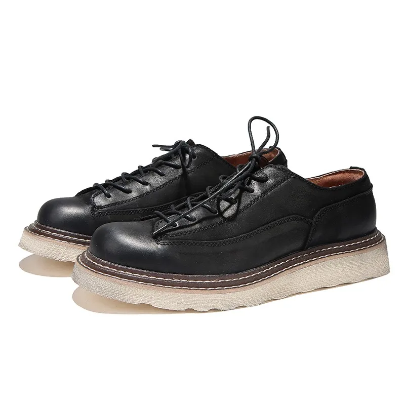 Модные брендовые мужские осенние деловые модельные туфли с круглым носком 100%