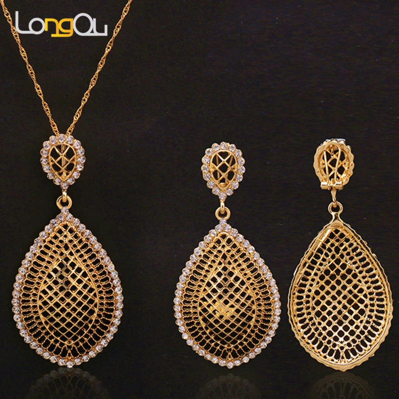 

Women Wedding Jewelry Sets For Brides Gold Color Costume Necklace Earrings Set Fashion Indian African Beads Jewelry Set