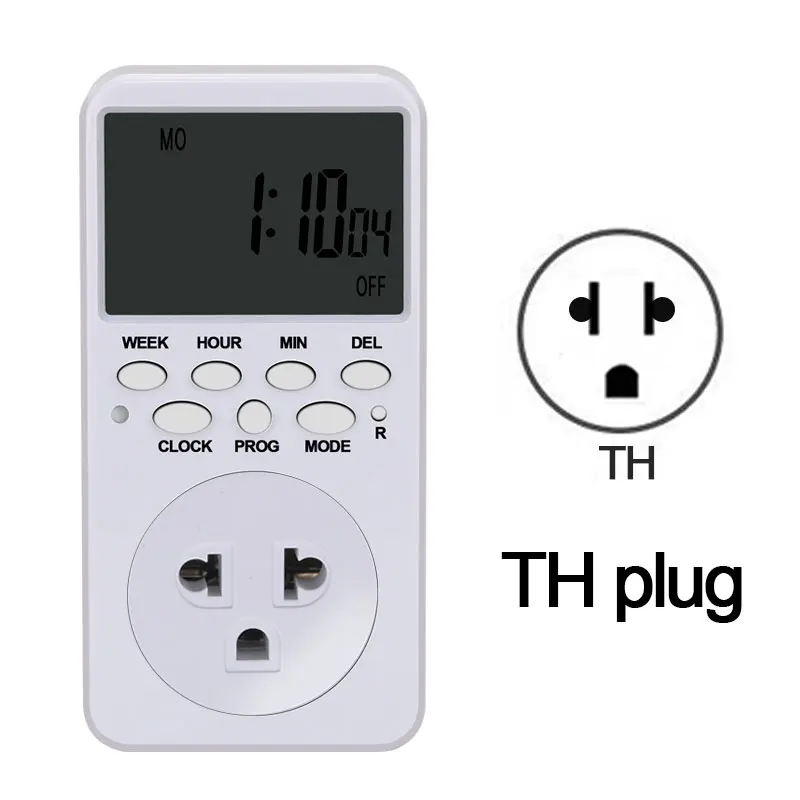TH plug Электронный цифровой таймер с европейской вилкой, реле времени, 230 В, кухонный таймер, 12/24 часов, программируемый таймер, розетка, переключатель, контроллер - Цвет: TH plug