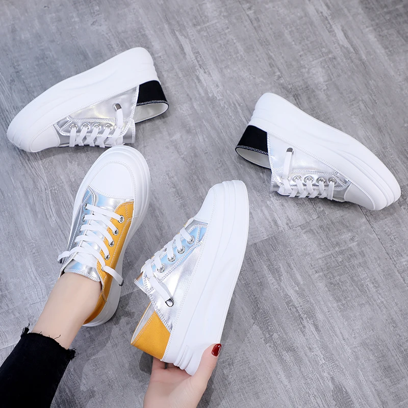 

2020 Fashion Shoes Women's Vulcanize Shoes Spring New Casual Classic Mixed Color PU Leather Shoes Women Casual Shoes Sneakers