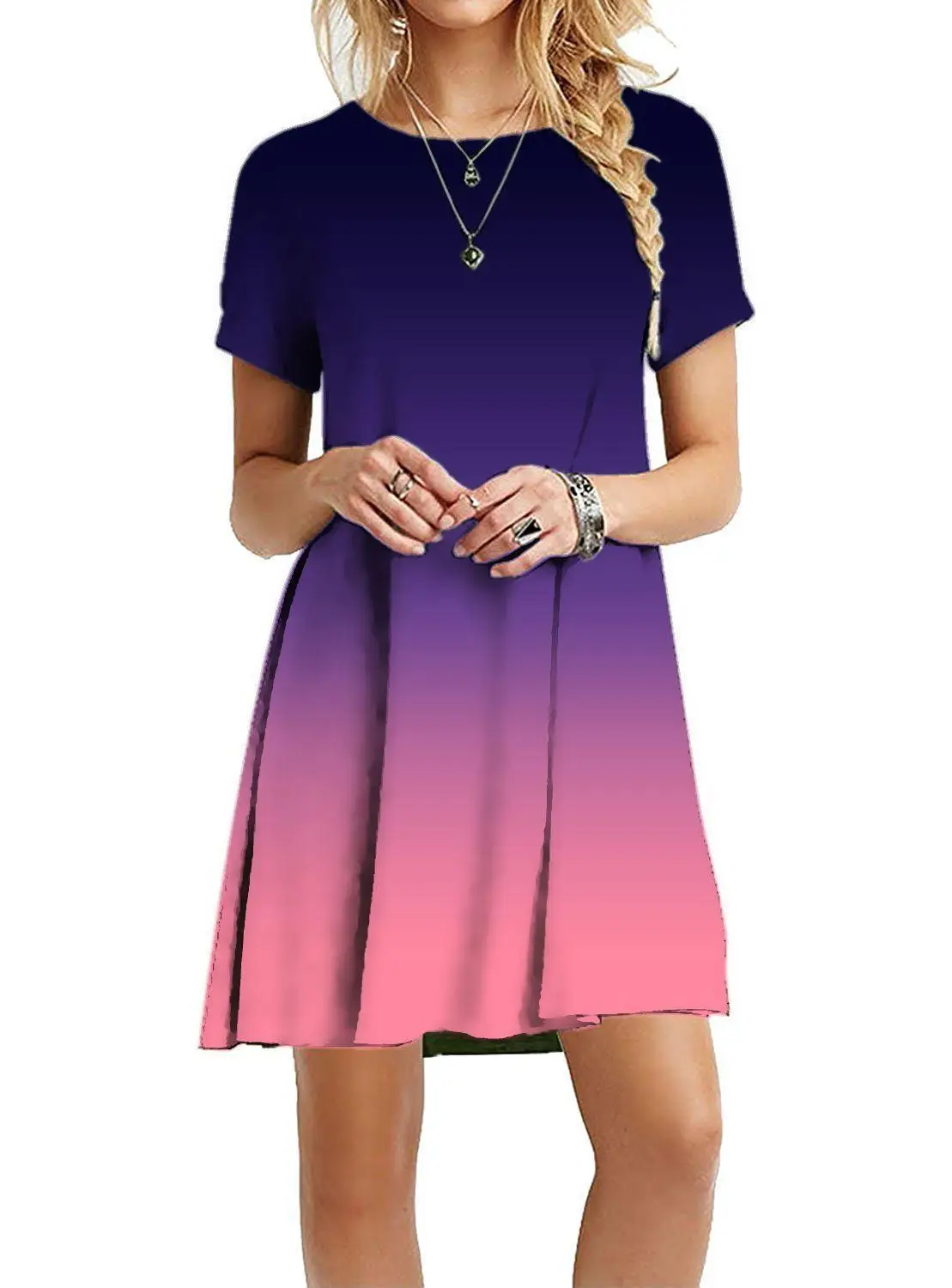 

New Summer Tie-dye Print Casual Beach Mini Dress Gradient Rainbow Colorful O Neck Short Sleeve Loose Dress Plus Size 5XL Dresses