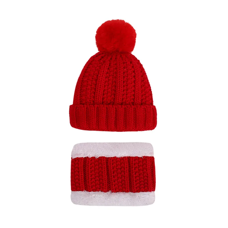 

Baby Kids Knitted Hat Scarf Set Warm Fleece Lined Cotton Knitted Pom pom Beanie Cap Neck Warmer 2 Pieces Girls Boys Accessories