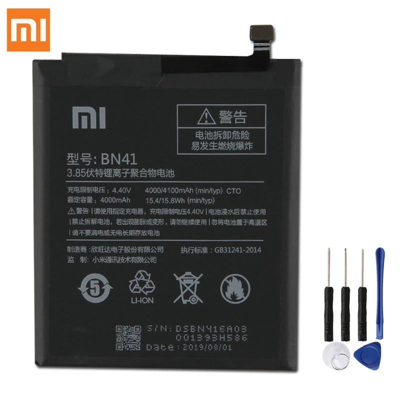 Оригинальная сменная батарея для Xiaomi Redmi Note 4 Pro Note4 Redrice Note 4 Note 4X, Высококачественная версия BN41, натуральная батарея, 4100 мАч, мАч