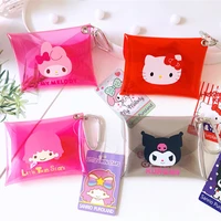 cute cartoon pattern pvc candy color coin purse transparent card bag lolita girlish jelly wallet storage bag with carabiner hook