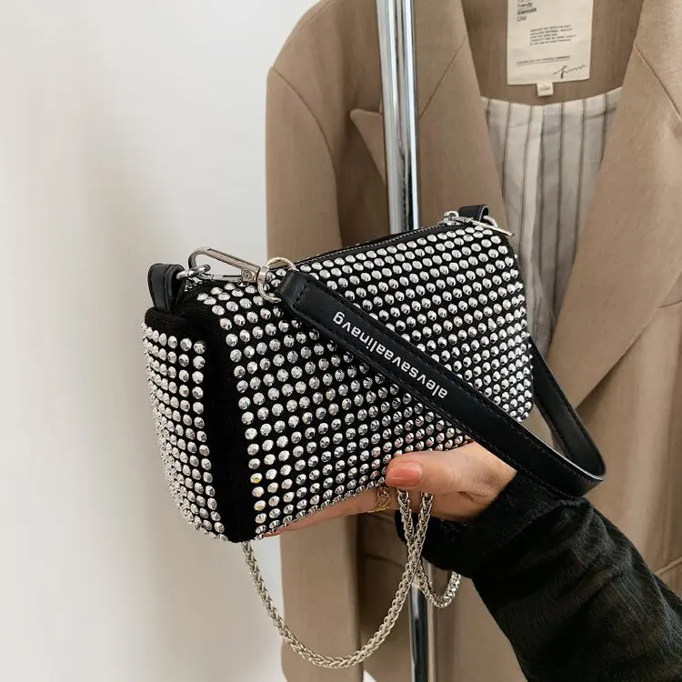 

Full Diamond Travel Satchels PU Leather Tote Small Clutch Gray 2021 New Women Handbag White Crossbody Bags Shoulder