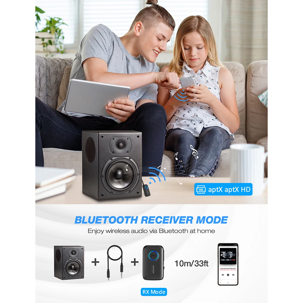 Bluetooth приемник Mpow 2 в 1 адаптер 5 0 AptX HD аудио CSR8675 двойная ссылка для ТВ автомобиля Aux