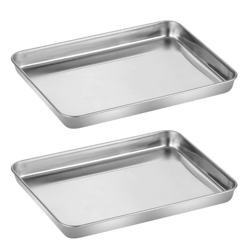 

2pcs Stainless Steel Bakeware Set Flat Bottom Rectangular Toaster Baking Tray