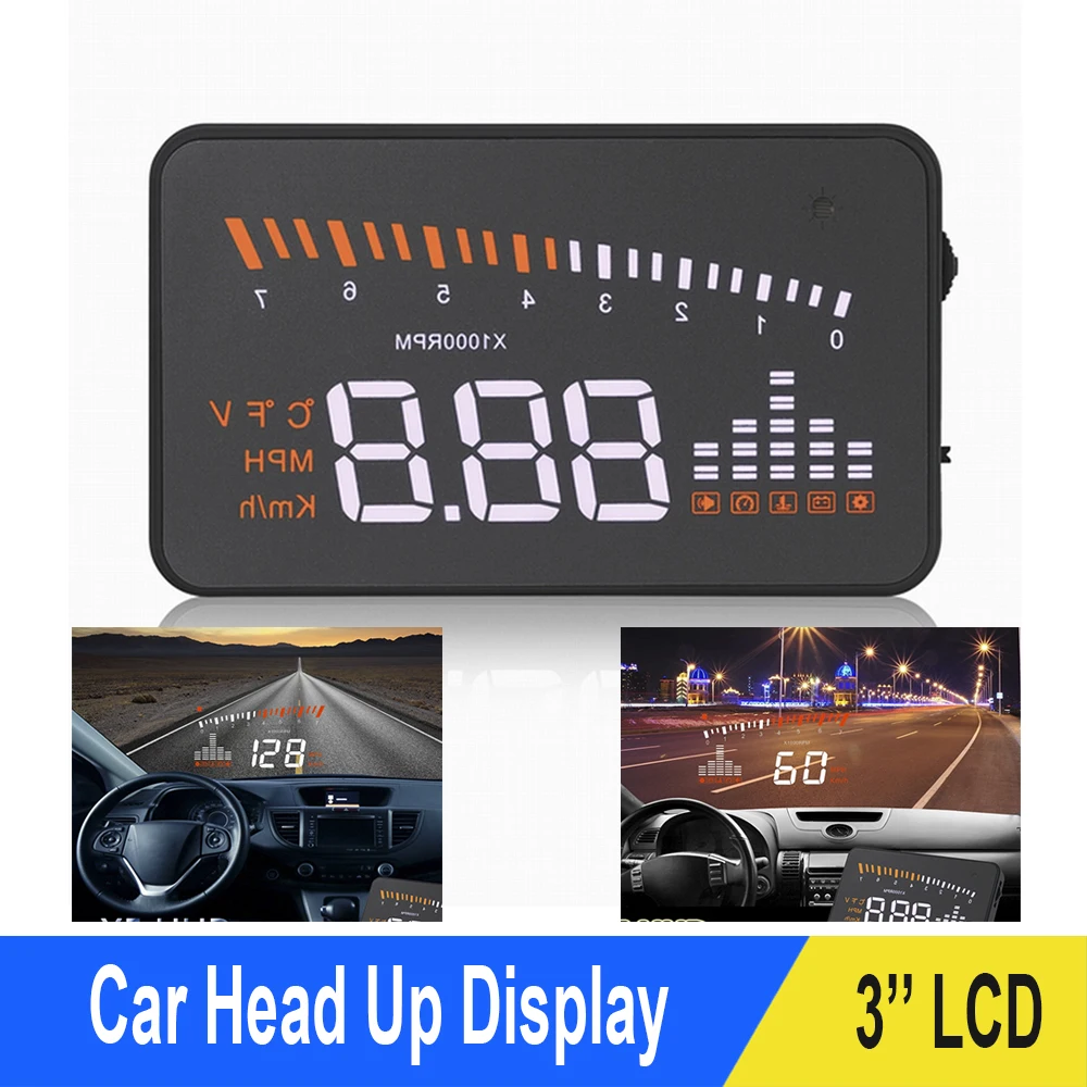 

3 inch Car Head Up Display X5 HUD Fuel Warning Windshield Project Alarm System Car Detector KM/h MPH Speeding OBD2 II Interface