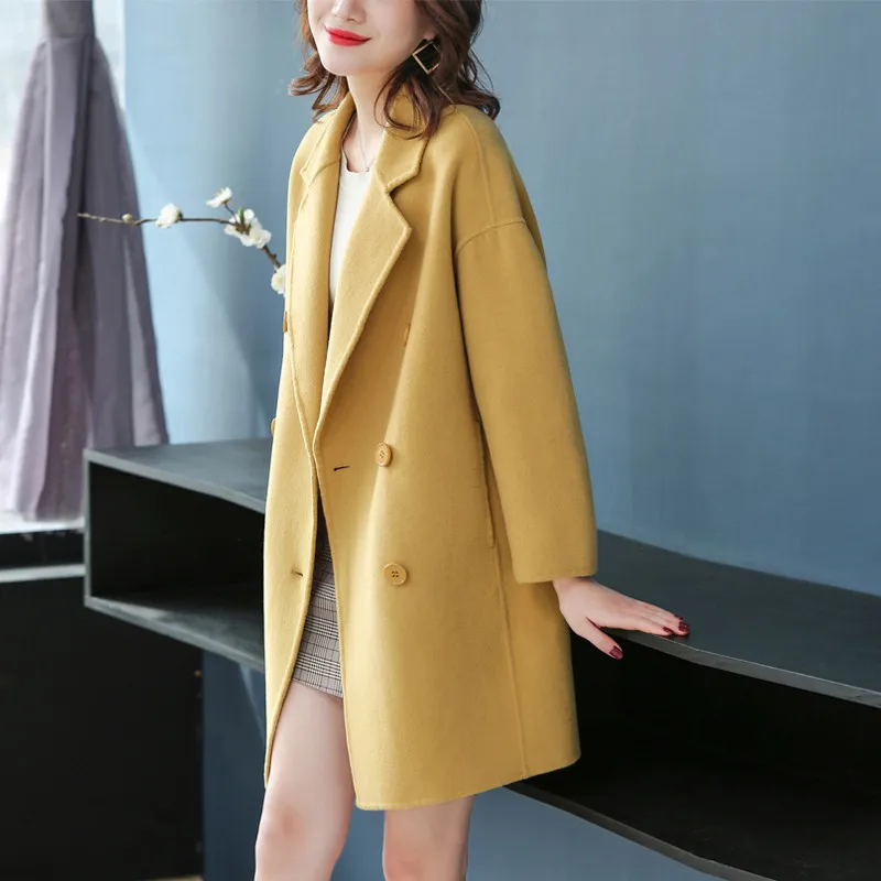 2019 Women Casual Blends Woolens Overcoat Female Autumn Winter Coats And Jackets Women Double-breasted Wool Coats Outerwear M236