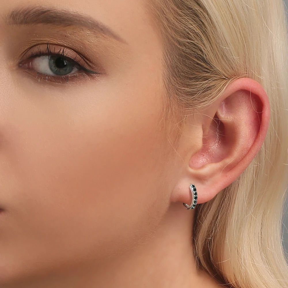 SUPERWEAR маленькие обручи серьги с камнями 925 пробы металлический браслет черный