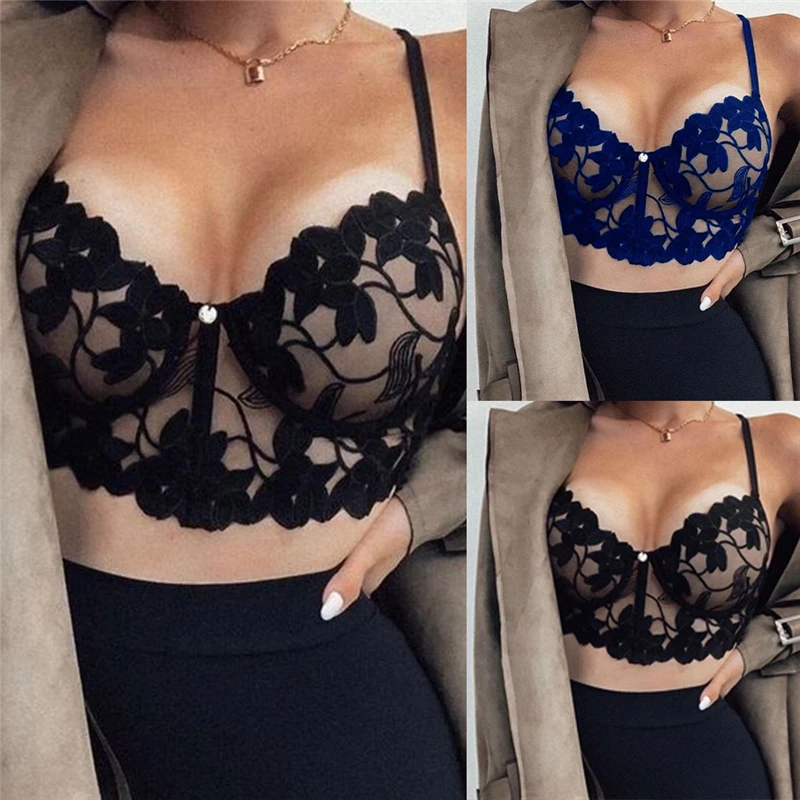 

Lace Floral Bra Transparent Sexy Non Adjustable Solid Color Underwear Fashion Female Wire Free Lingerie