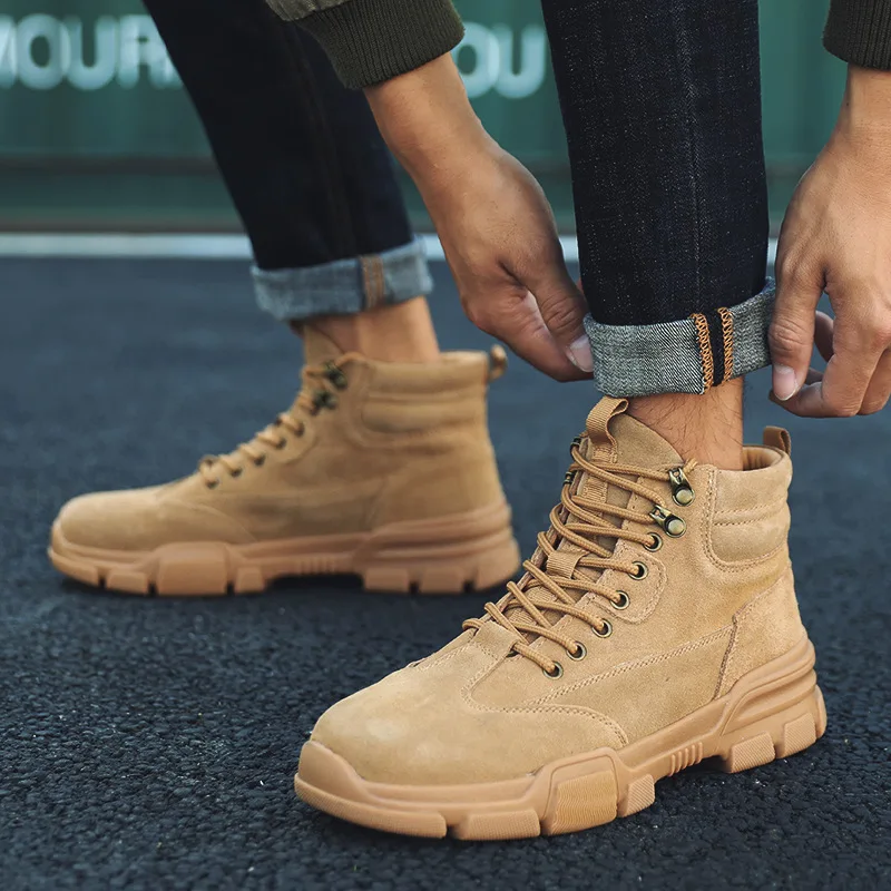 

Work Boots Men's High-top Marten Boots New Autumn Men's Shoes Locomotive Fashion Shoes Non-slip Wear-resistant Snow Boots Men's