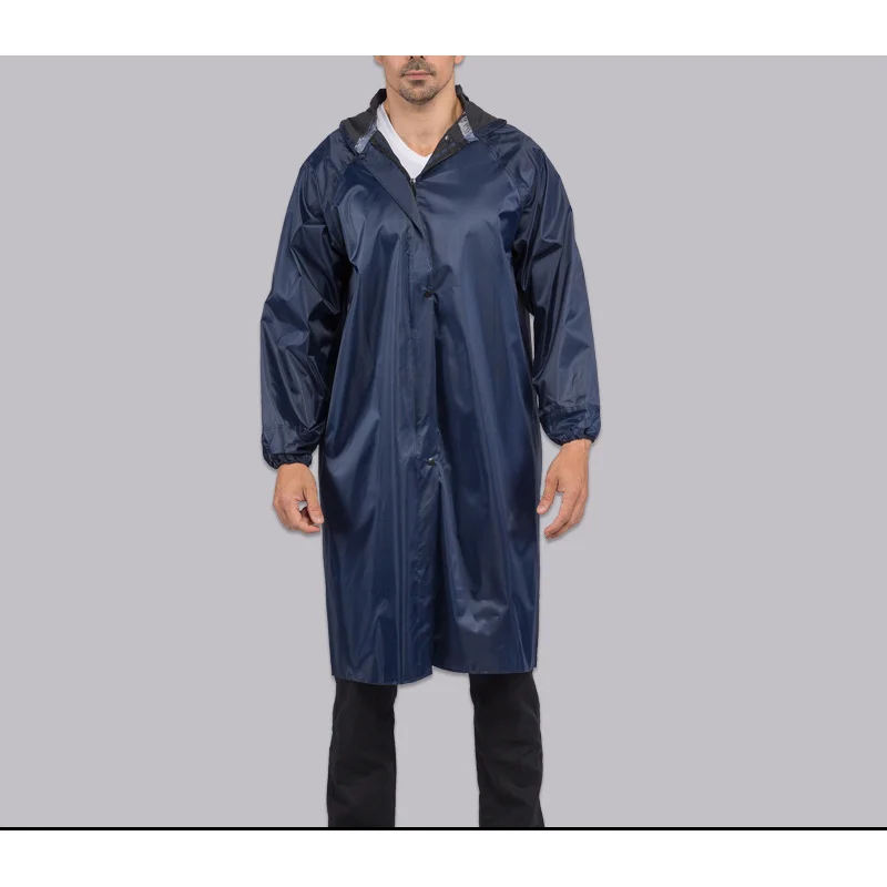 Темно-синий ПВХ дождевик с капюшоном мужской непромокаемый плащ непромокаемое