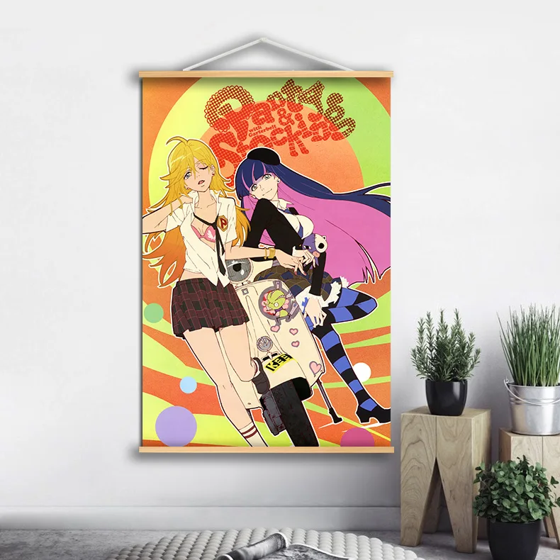 Трусики и чулки с подвязками Аниме Манга настенный плакат из массива дерева