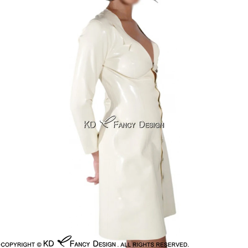 Белое сексуальное платье из латекса с зажимом и пуговицы спереди резиновый