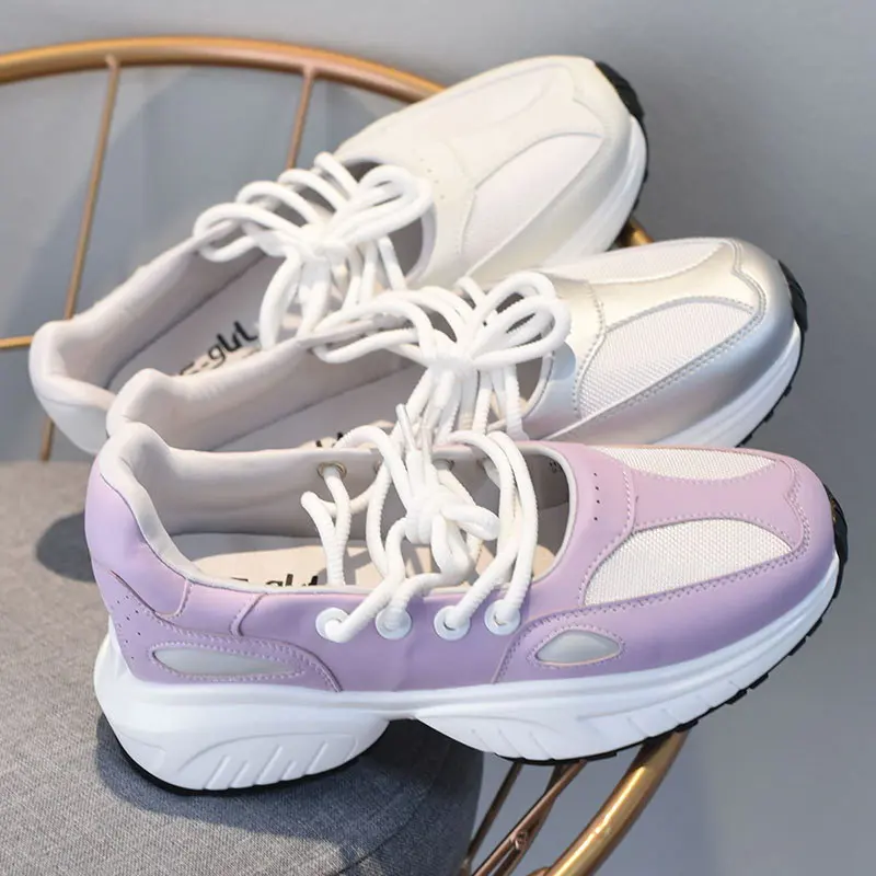 

New Arrival Womens Silver Casual Shoes Flat Platform Breathable White Leisure Cut Out Mesh Leisure Summer Zapatos Platform ERRFC
