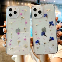 fashion dry flower transparent phone case for iphone13 pro max 12 11 xs x xr 7 8 plus se 2020 real flowers soft shockproof cover