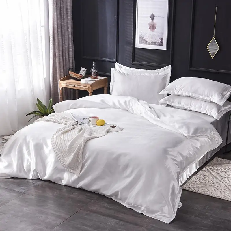 Комплект постельного белья однотонное атласное белье с пододеяльником и