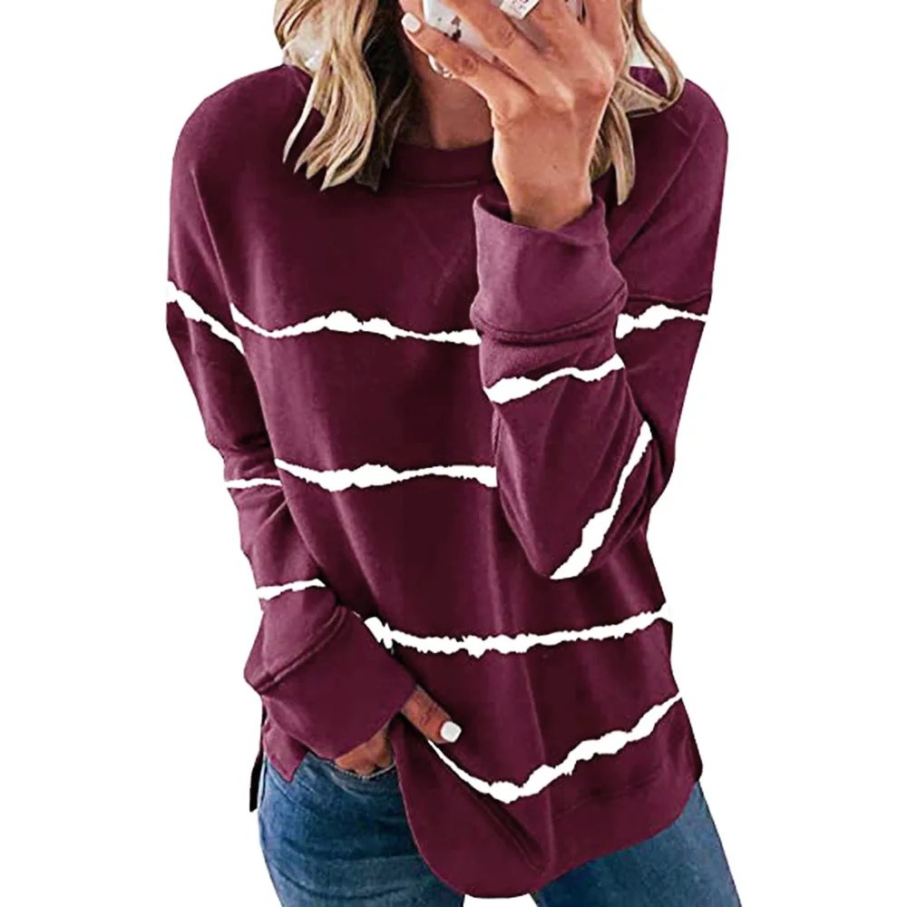 

Sale Long Sleeve O Neck Tee Shirt Hot Sale Women Blouse Shirt Black White Striped Printed Lady Tops Blouse For Autumn Spring D30