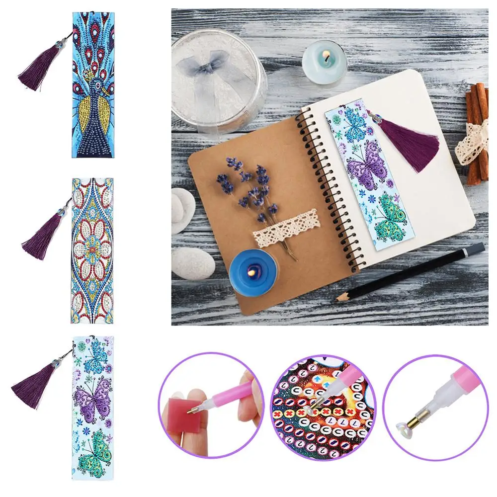 Алмазов картина Закладка для книги 5D DIY особой формы Алмаз мозаики Кожаный чехол