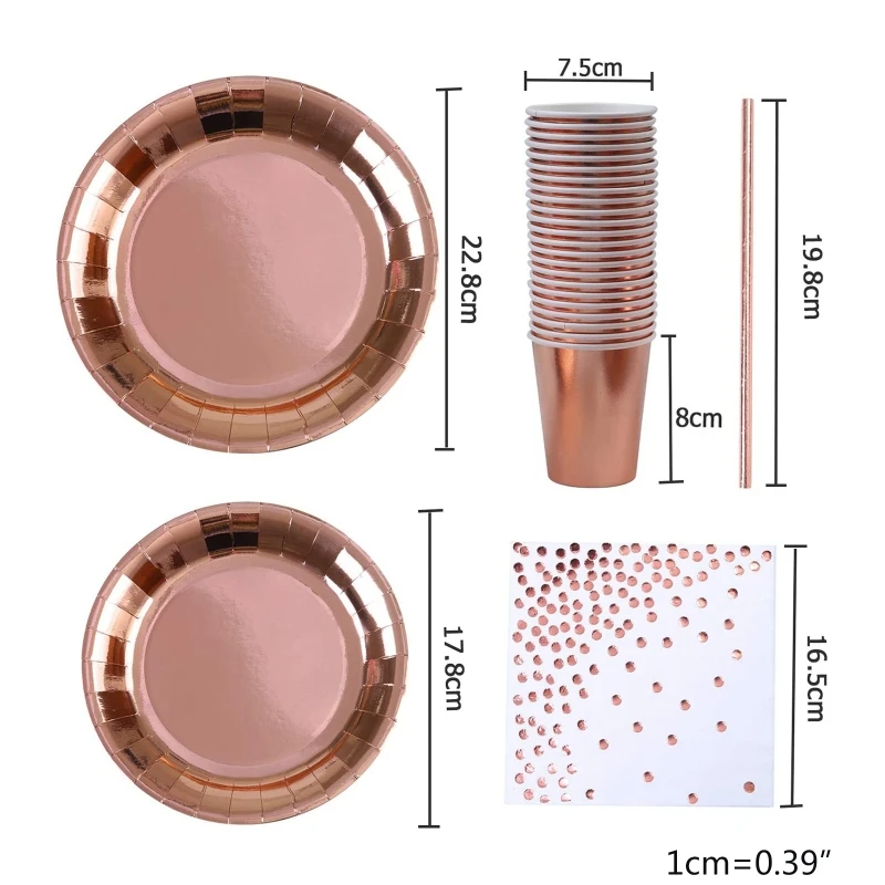 146 шт. розовое золото Фольга Бумага тарелки салфетки набор соломинок для