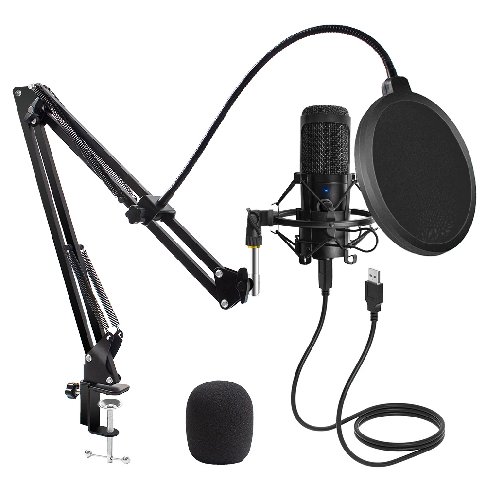 Usb'li mikrofon kondenser D80 kayıt mikrofonu standı ve halka ışık için PC Karaoke akış Podcasting Youtube