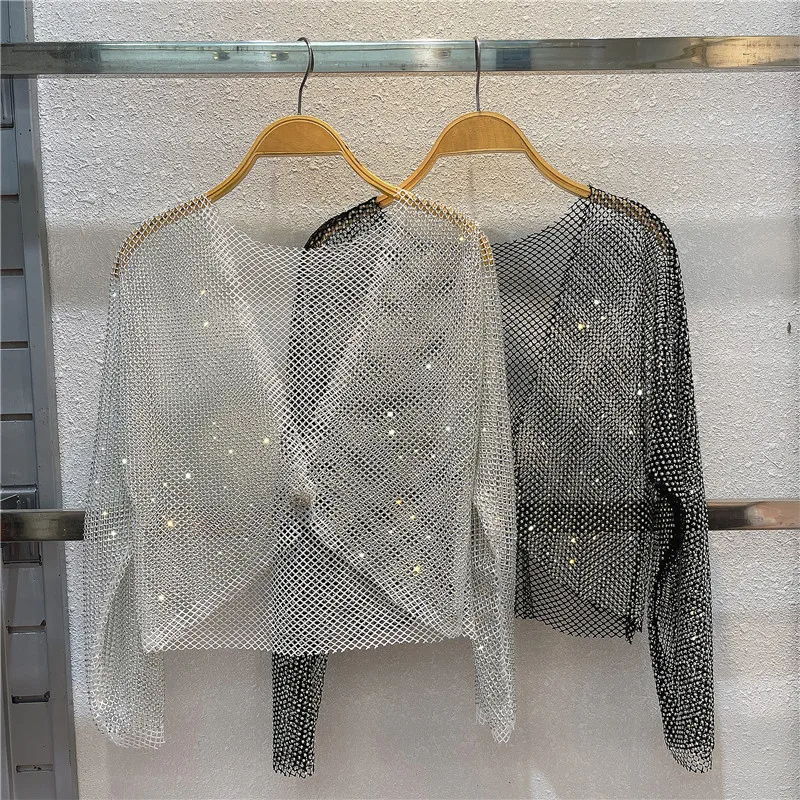 Новая пикантная светильник лая сетчатая рубашка с кристаллами для дискотеки