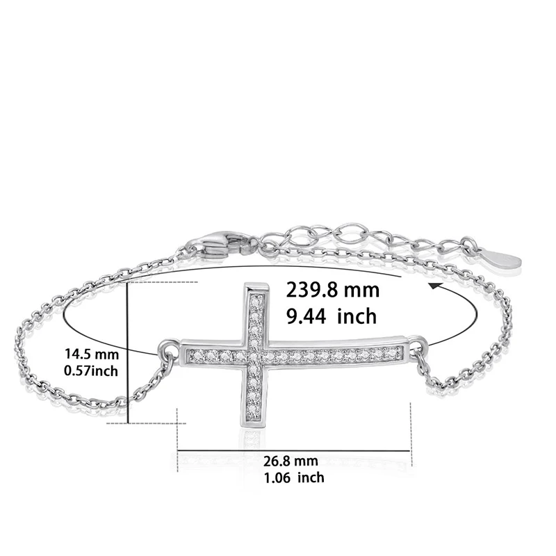 

925 Sterling Silver Christian Cross Bracelet Zircon Religious Faith Bracelet Bangle for Women Teen Girl Party Fine Jewelry Gift