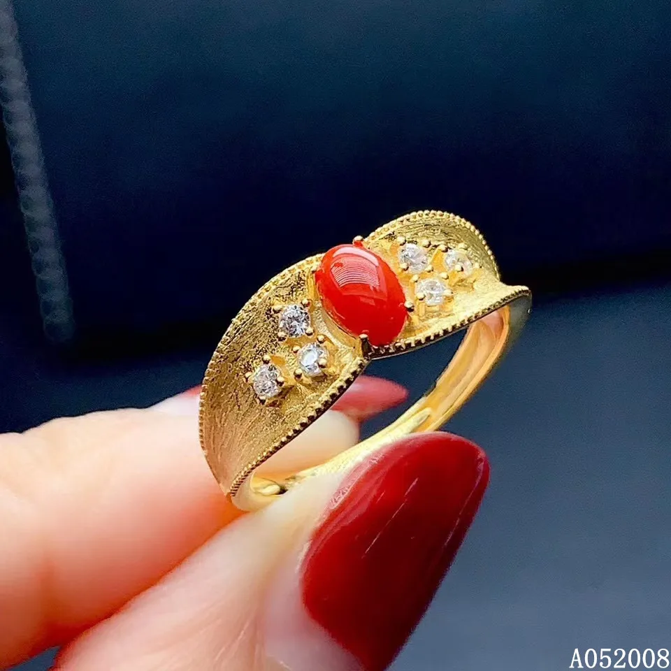 

KJJEAXCMY fine jewelry 925 sterling silver inlaid natural red coral ring delicate new female gemstone ring Girl Party Birthday G