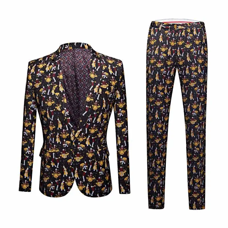 Костюмы для мужчин модный бутик печати мужской костюм Slim Fit Двухсекционный мужской формальные деловые случайные костюмы - Цвет: Черный