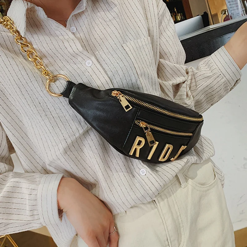 Поясные сумки для женщин Модный женский кожаный ремень цепочки букв поясная