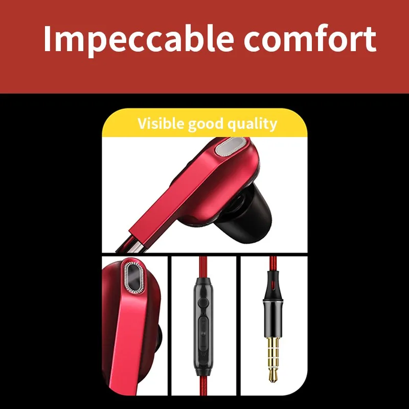 

A06 Wired Headsets 3.5mm Dual Speaker Dual Dynamic Subwoofer In-Ear Game Headphones Ergonomic Wire-controlled Earphones With Mic