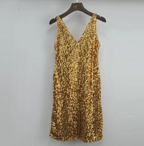 

Zoulv Robe Sleeveless V -Neck Party Dresses Gold Black Sexy Club Dresses Vestidos Bodycon Vintage 1950s Sequins Pencil Dress
