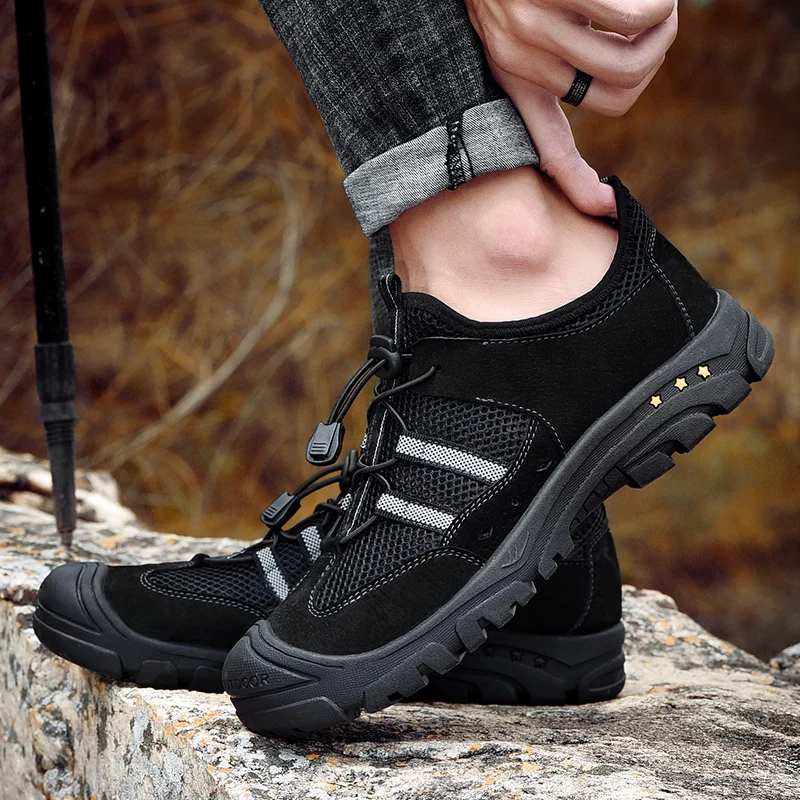 Mesh Sneakers Men Casual Shoes Outdoor Leather Work Military Breathable Walking Trainers Zapatillas Hombre BTMOTTZ |