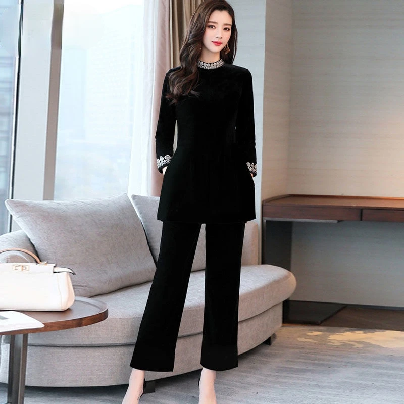 

2021 Spring Plus Size Women's Gold Velvet Suit Female Fat Sister Fashion Loose Wide-leg Pants Two-piece Suit