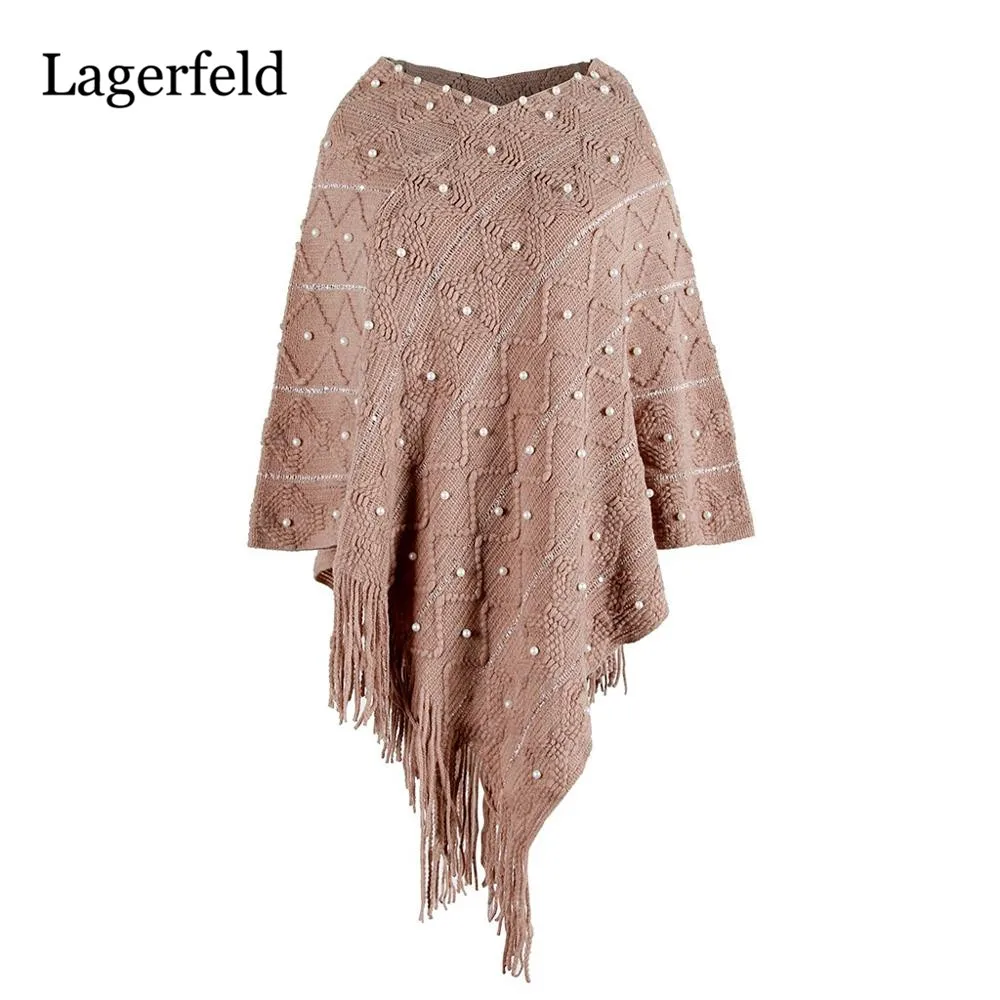 Женская вязаная накидка однотонная кашемировая с кисточками жемчужное Пальто