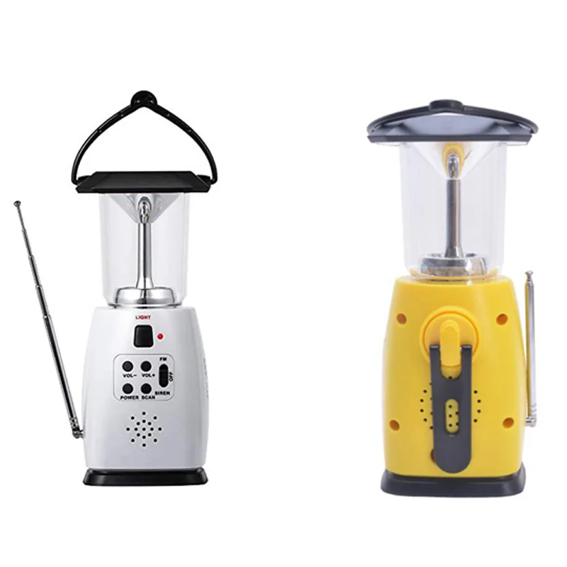 

Multi-Functional 4-Way Powered Solar Hand Crank Led Camping Lantern with Radio and Emergency Cell Phone Charger White