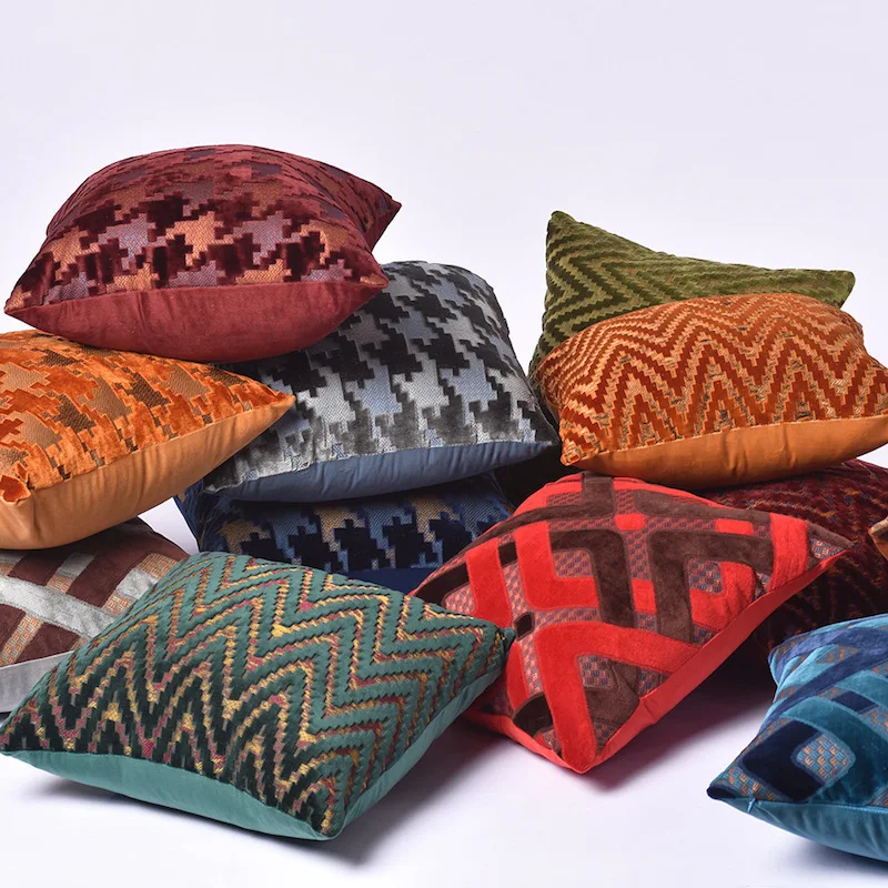

DUNXDECO Art Shiny Counch Cushion Cover Decorative Pillow Case Modern Luxury Geometric Velvet Cut Pile Jacquard Sofa Coussin