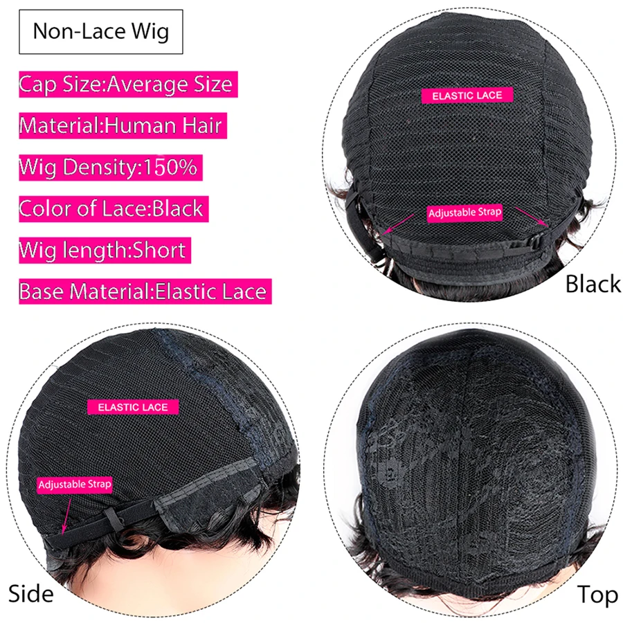 

Pixie Cut Wig Human Hair Afro Kinky Curly Human Hair Wig Full Machine Made Short Wig Brazilian Hair Wigs 99J 30# Black For Women