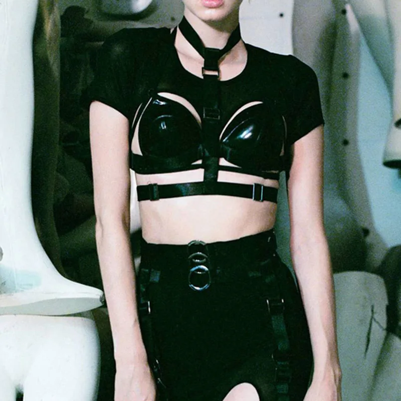 Женский сетчатый топ Готическая Прозрачная Футболка с открытой спиной черный