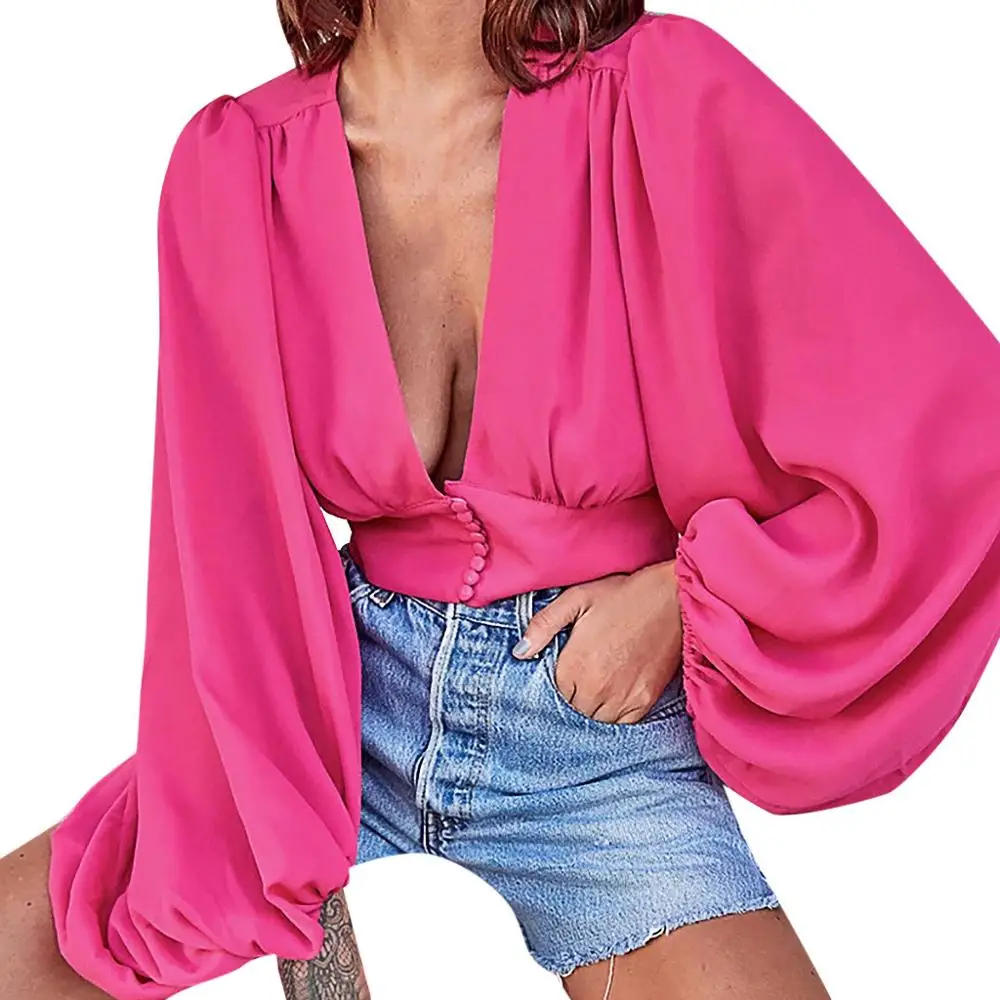 Женская блузка с длинным рукавом без бретелек глубоким v образным вырезом