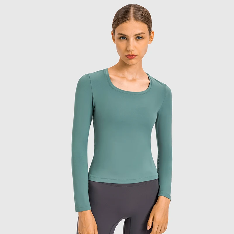 

ZenYoga Slim Fit Plain O-Neck Long Sleeve Yoga Shirts Women Super Comfy Naked Feel Fitness Workout Pullover Sport Jersey Top