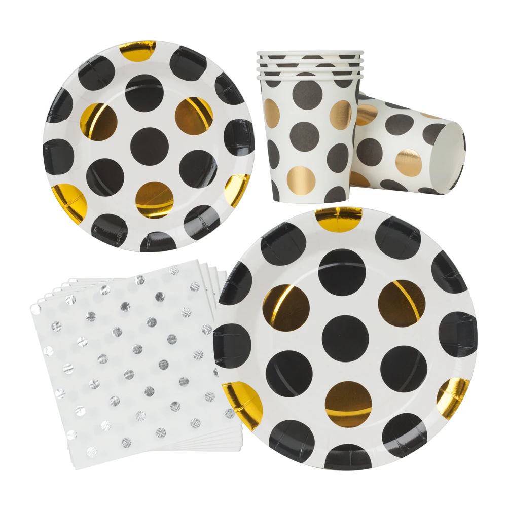 10 шт./лот черная и Золотая одноразовая посуда бумажные тарелки вечерние чашки для