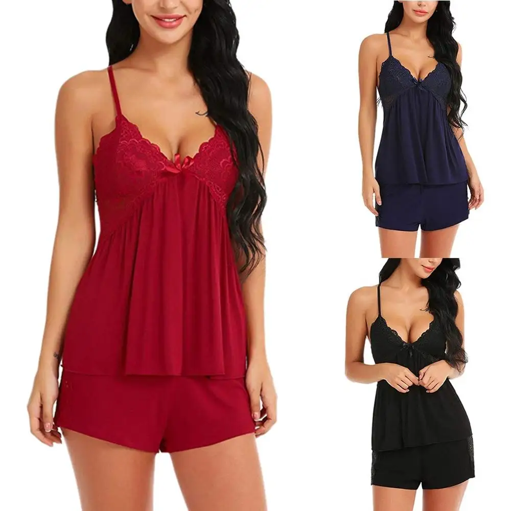Летний Пижамный набор из шелка с v-образным вырезом женское сексуальное белье