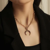 2021 new hip hop rock crescent charm long hollow chain necklace for women fashion jewelry cross multilayer necklace accessories