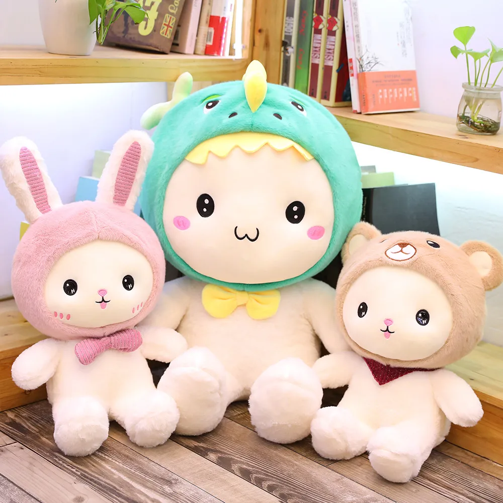 

1pc 25-60CM kawaii Transform Rabbit Plush Toys Lovely Turn to Dinosaur Rabbit Bear Stuffed Dolls for Children Baby Girls Gifts