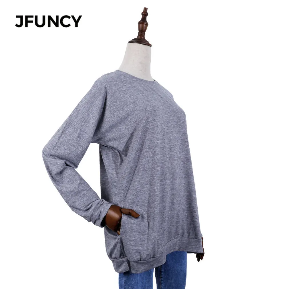 

JFUNCY Plus Size Spring Autumn Women Long Sleeve T-Shirt Casual Woman Loose Pullover Tops New Rainbow Print Female T Shirt