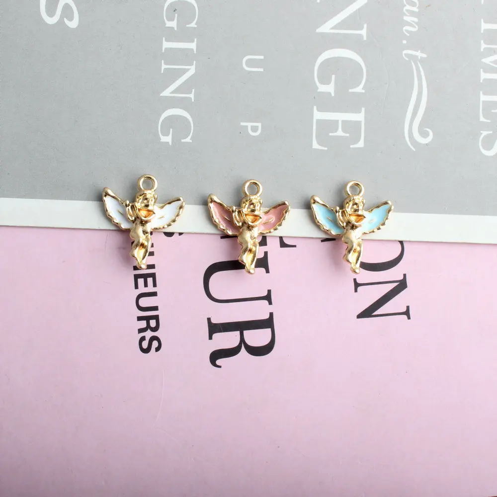 

New 50pcs Enamel Alloy Charms Gold Tone Plated Oil Drop Angel Princess Girl Floating Pendant charms Fit Earring DIY 19*17mm