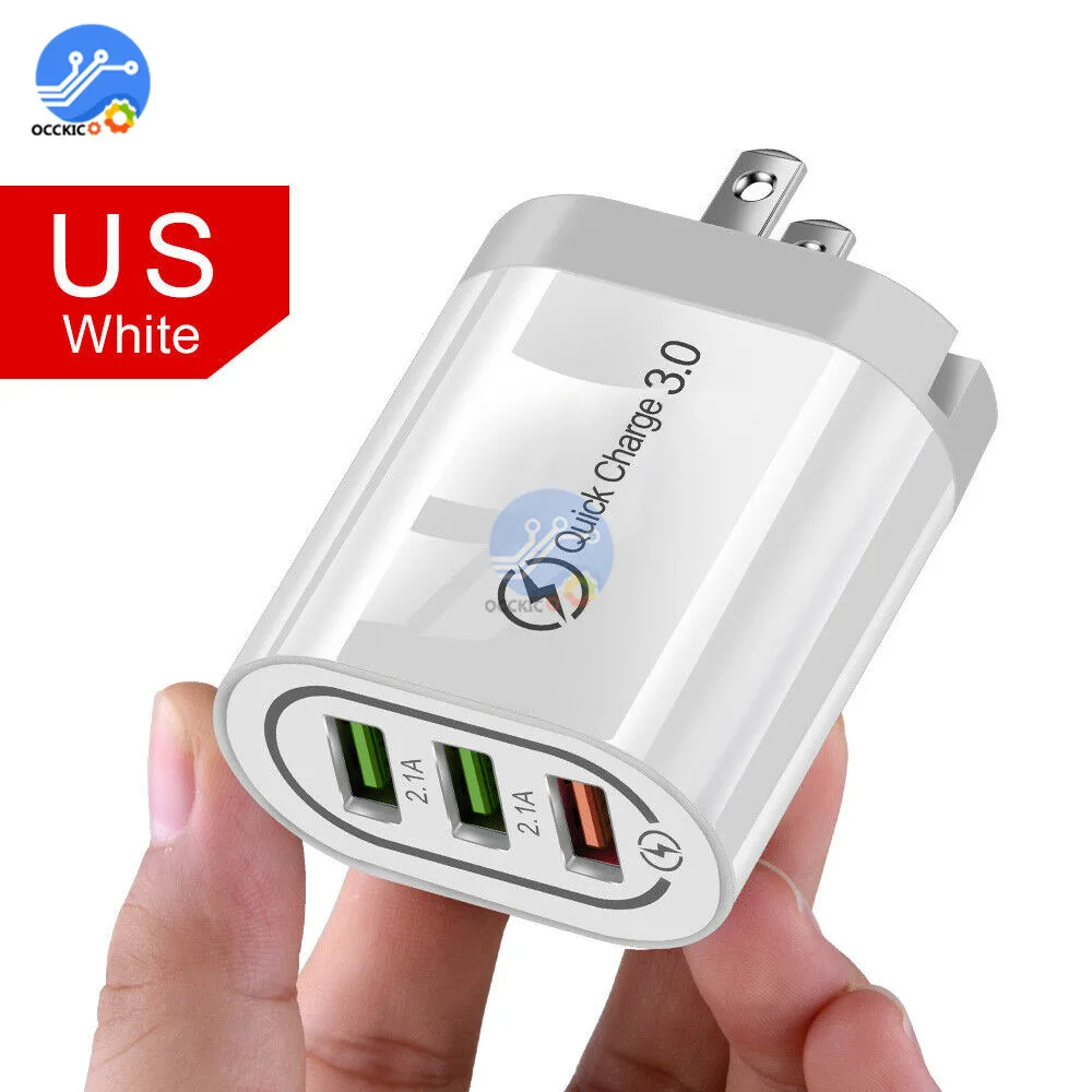 USB Зарядное устройство 3-зарядное устройство для быстрой зарядки QC 3,0 ЕС/США Plug Универсальный настенный телефон адаптер быстрой зарядки для iPhone XiaoMi huawei - Цвет: US White